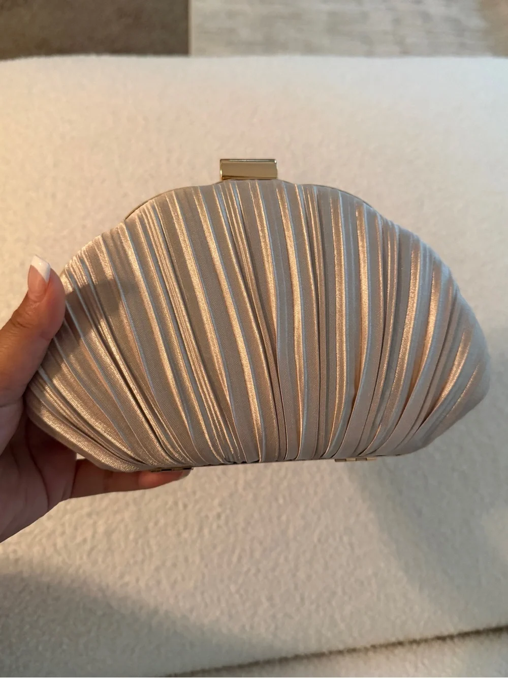 Source Unknown Champagne Pleated Shell Clutch